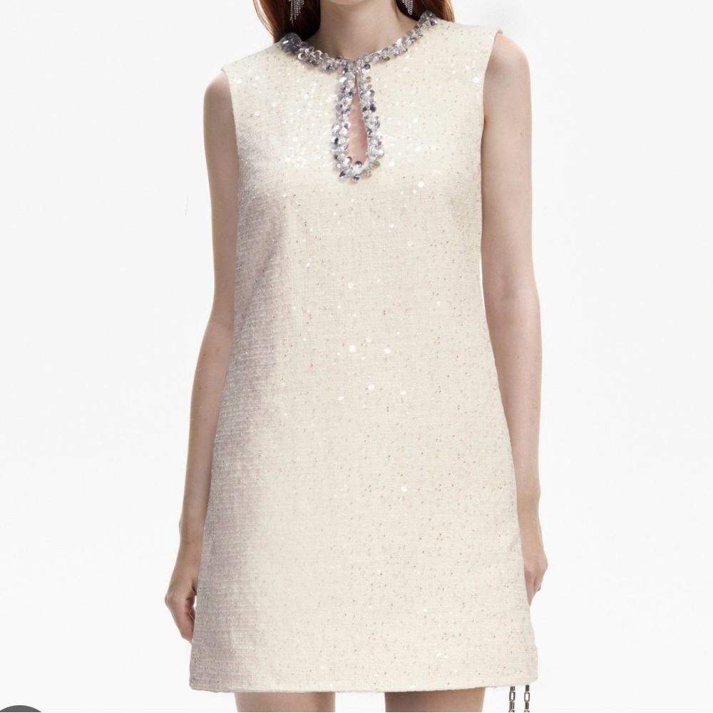 Self Portrait Sequin Mini Dress Cream